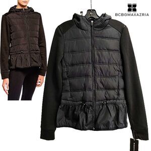 BCBGMAXARZIA NEW Peplum Quilted Hooded Lightweight Puffer Jacket S